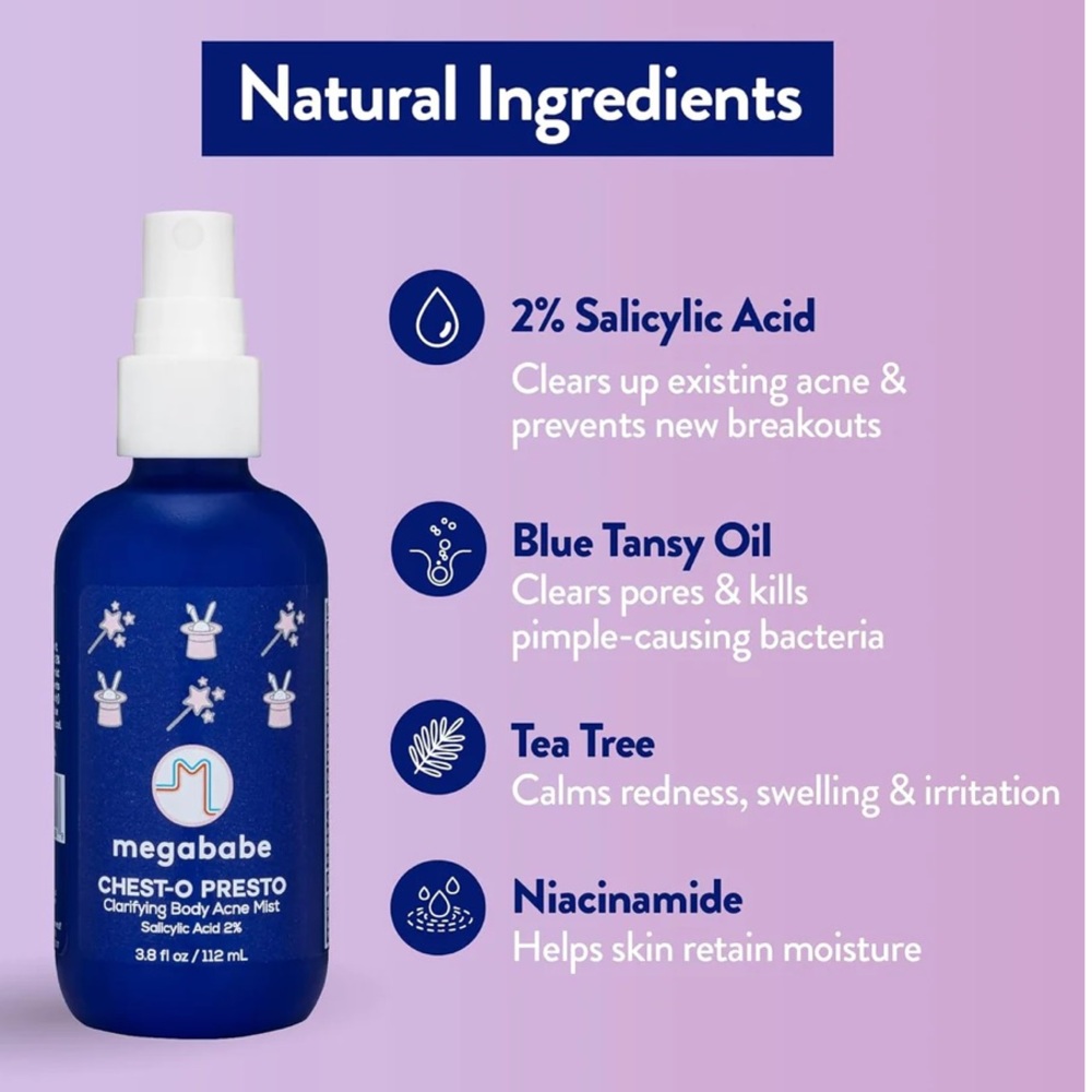 New Megababe Chest-o Presto Clarifying Body Acne Mist 3.8 oz Salicylic Acid - Picture 14 of 16